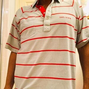 MENS VINTAGE OHIO STATE POLO GRAY RED STRIPE GAMEDAY XL FOOTBALL ALUMNI